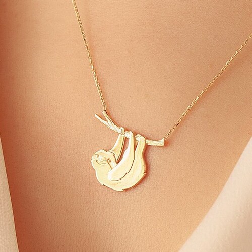 14k 18k Gold Sloth Necklace Solid Gold 