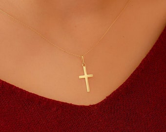 14K 18k Solid Gold Cross Necklace 