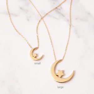 14K 18K Solid Gold Moon and Star Necklace, Celestial Gold Necklace with Moon & Star, Layering Jewelry for Women, Valentines Day Gift for Her