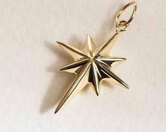 Starburst Cremation Urn Pendant Necklace 14K 18K SOLID Gold, North Star Memorial Necklace for Human Ashes for Pet Ashes Holder Star Pendant