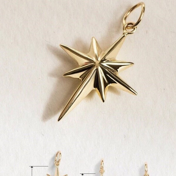 Starburst Crematie Urn Hanger Ketting 14K 18K MASSIEF Goud, North Star Memorial Ketting voor menselijke as voor huisdier as houder Ster hanger