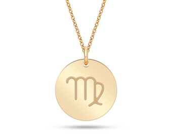 Collar con colgante del signo zodiacal Virgo en oro de 14k. Este elegante colgante de oro con el signo Virgo es un regalo ideal para ella. Regalo de cumpleaños.