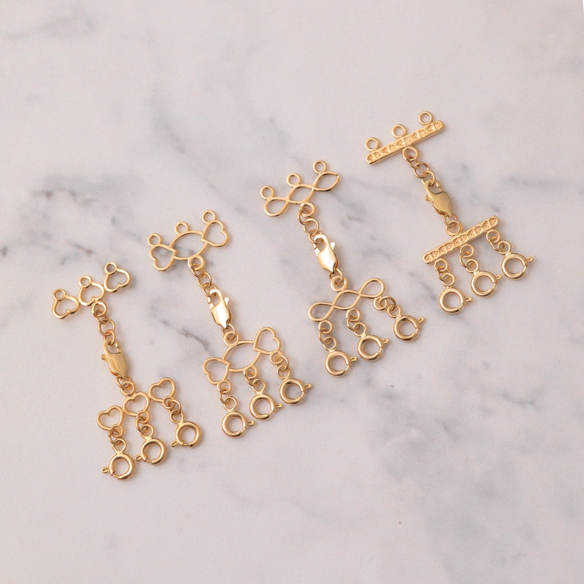 14k 18k Solid Gold 3 Strand Necklace Separator Clasp Multiple Etsy