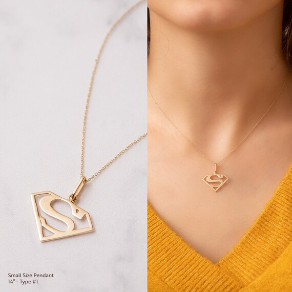 14k Solid Gold Superman Necklace Superhero Real - Superman Pendant Gold 14k Solid Gold Superman Necklace Superhero Real - Superman Pendant Gold