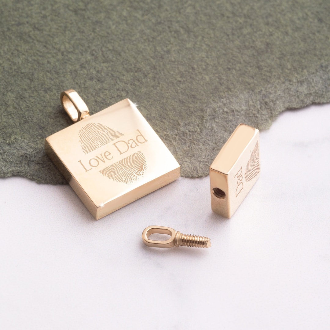 14K 18K Solid Gold Custom Square Urn Necklace, Dainty Memorial Square