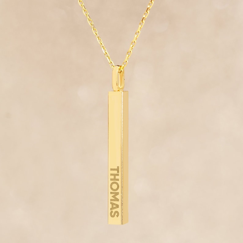 18K Real Gold Urn Necklace Personalized 4 Sided Vertical Bar Etsy Canada