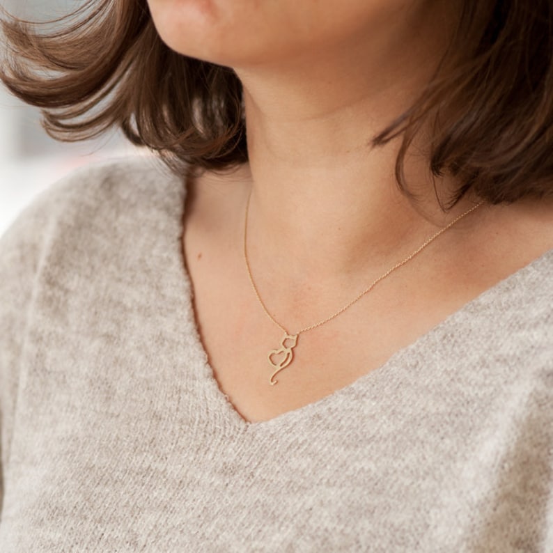 14k Gold Kitty Necklace Dainty Gold Kitty Pendant is a Great Etsy