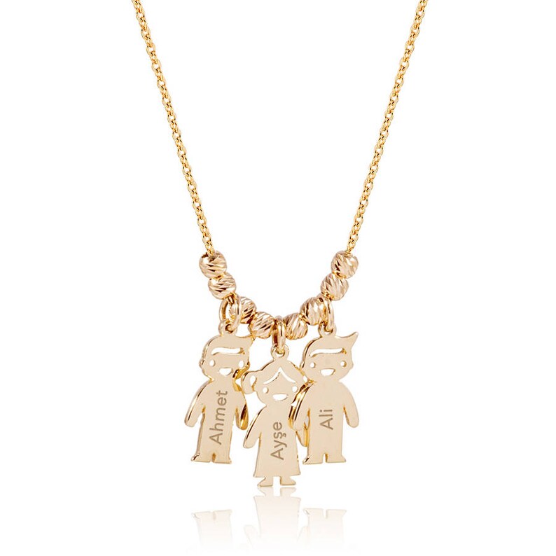 3 4 5 6 Kids 14k Solid Gold Charms Mother\u2019s Necklace Engraved Children Charms Boy Girl Gold Charm Necklace Personalized Family Charms.