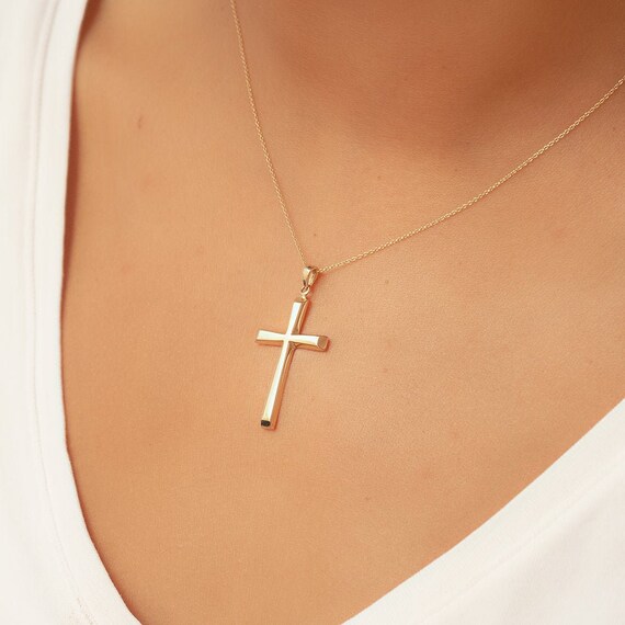14K 18k Solid Gold Cross Necklace 
