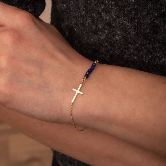 Beaded sideways cross best sale bracelet