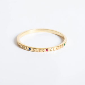 14k Solid Gold Personalized Name Ring with Birthstones - Custom Family Ring, Perfect Gift for Her - Minimalist Stacking Ring