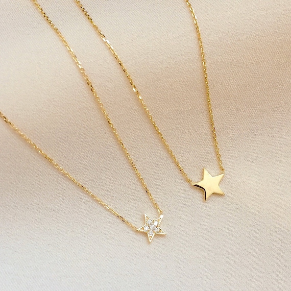 14k Gold Star Necklace Elegant Solid 