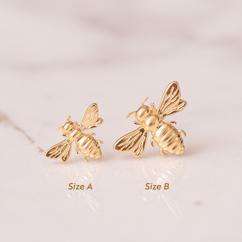 14k Solid Gold Bee Studs Earrings White or Rose or Yellow | Etsy