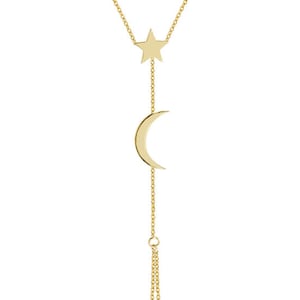 14k Gold Crescent Moon and Star Sahmaran Bracelet, Dainty Slave Bracelet is a Great Gift For Her. Christmas Gift image 4