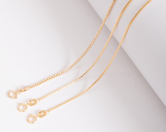 Box Chain Necklace in 14K Real Gold, Yellow Gold Box Chain Necklace, Gold Box Link Chain Necklace, Everyday Necklace, Birthday Gift For Her