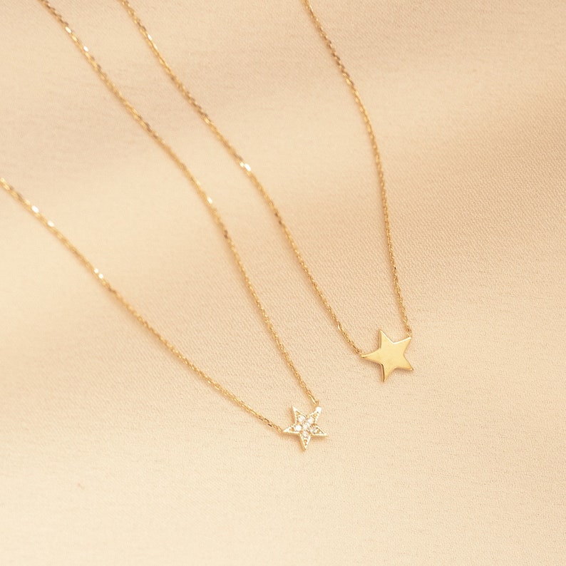 14k Gold Star Necklace Elegant Solid Real Gold Star Choker | Etsy