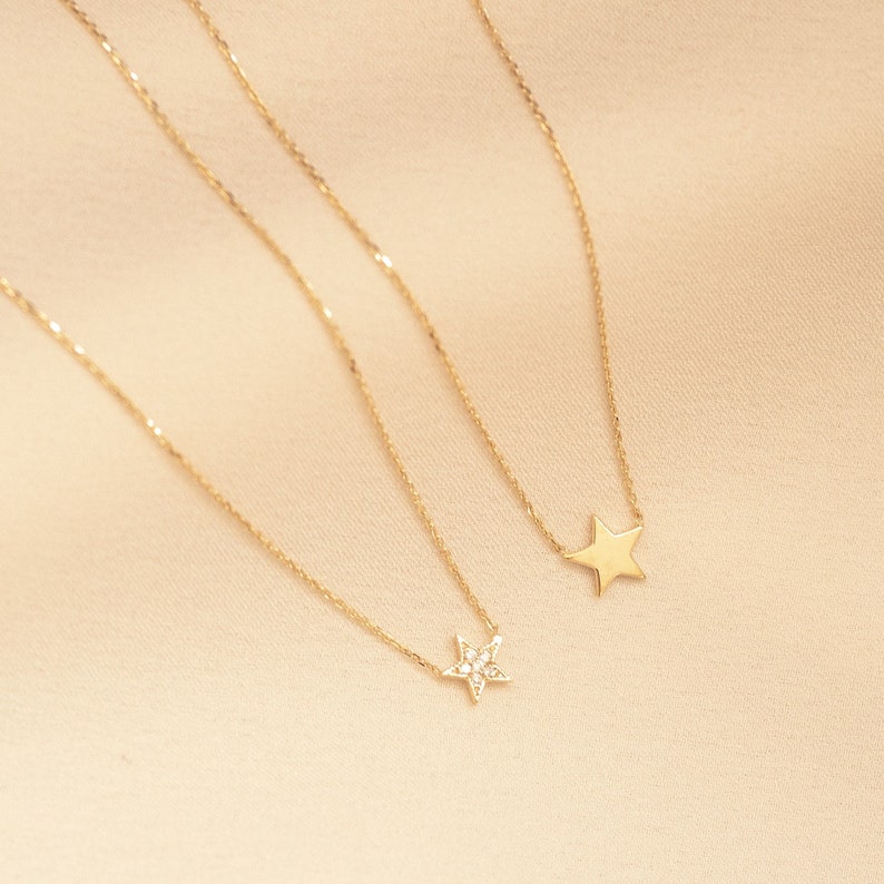 14k Gold Star Necklace Elegant Solid Real Gold Star Choker Etsy