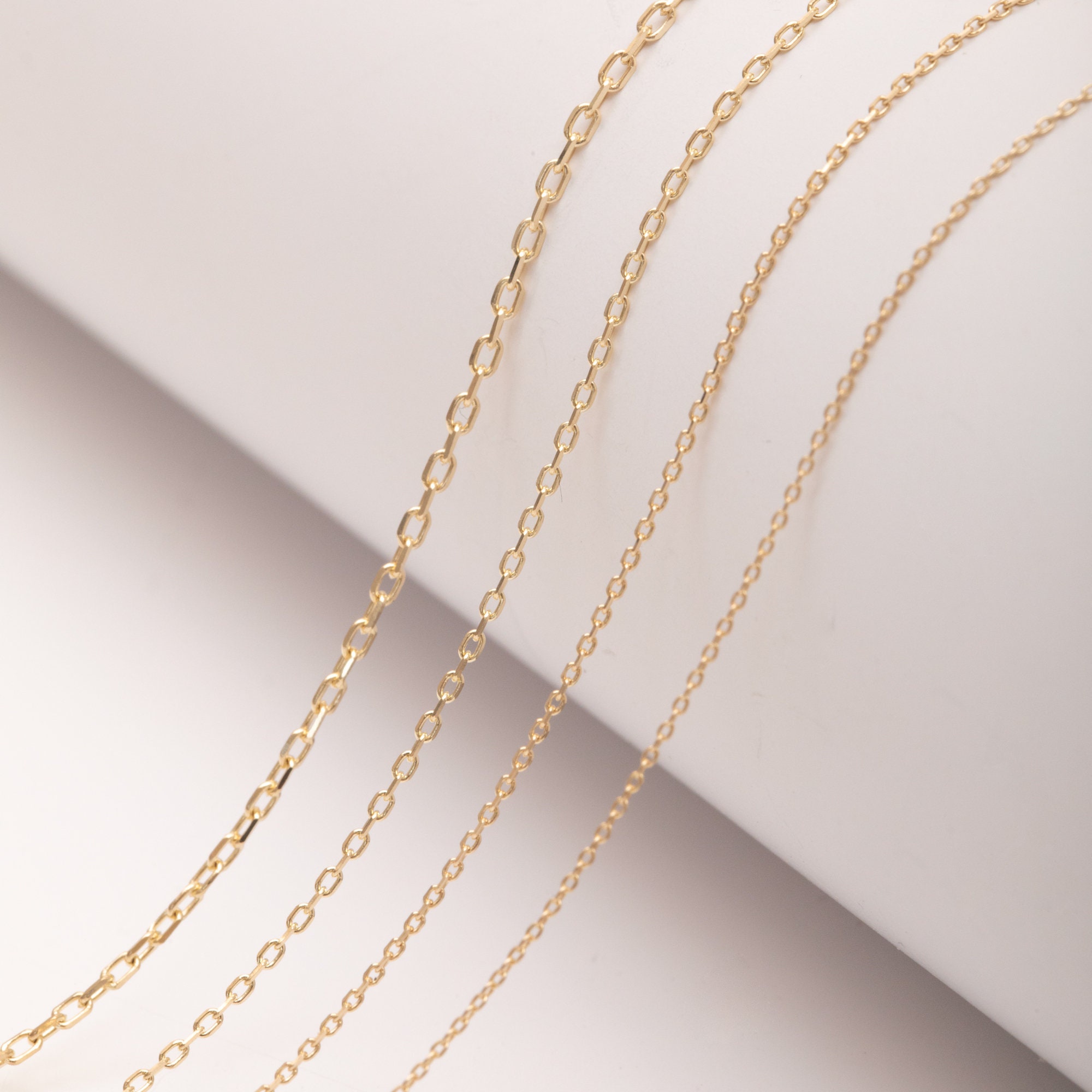 18K Solid Gold Diamond Cut Cable Chain Necklace Yellow Rose 18K Solid Gold Diamond Cut Cable Chain Necklace Yellow Rose
