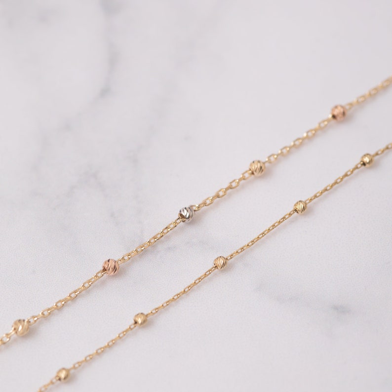 14k Solid Beaded Satellite Bracelet Gift For Mom /& Graduation Gift Yellow 14k Real Gold Round Ball Dainty Bracelet is Great Gift For Her
