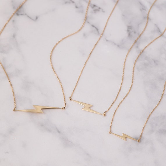 14k Solid Gold Lightning Bolt Necklace 