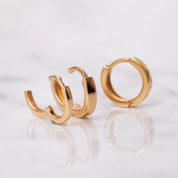 T11029 14k Gold Plated Double Circle Round Plain Simple Stud Drop Earrings  | Tuesbelle.net