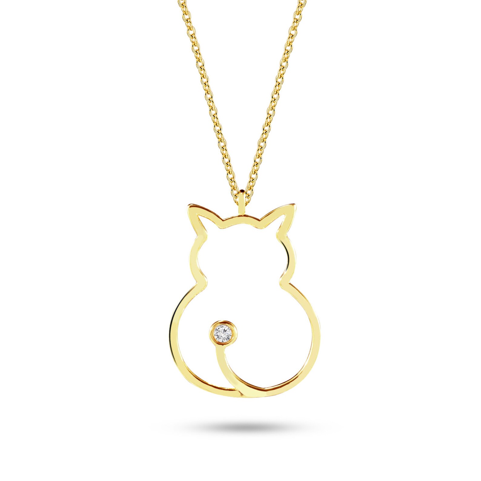 14k 18k Solid Gold Cat Diamond Necklace Diamond Kitty Pendant Etsy