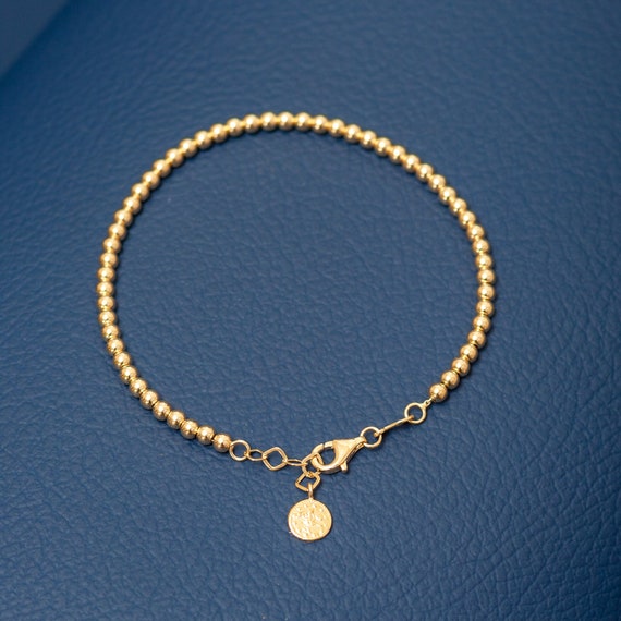 3mm Gold Beaded Ball Bracelet, 14k 18k Gold Gold 3 Mm Ball