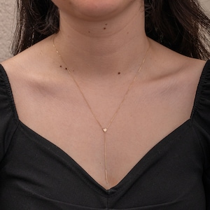 Diamant Brauthalskette, 14K 18K Massivgold Real Diamant Tropfen Y-Halskette, Zierliche Lariat Tropfen-Kettenhalskette, Jahrestagsgeschenk, Abschlussball-Halskette