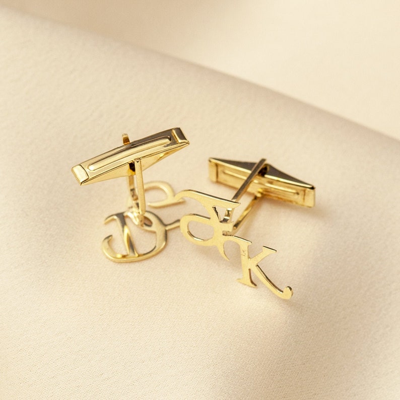 14K Solid Gold Initial Cufflinks Personalized Wedding Etsy