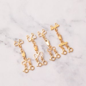 2 Strand 14K 18K Solid Gold Clasp, Layered Necklace Spacer, Layered ...
