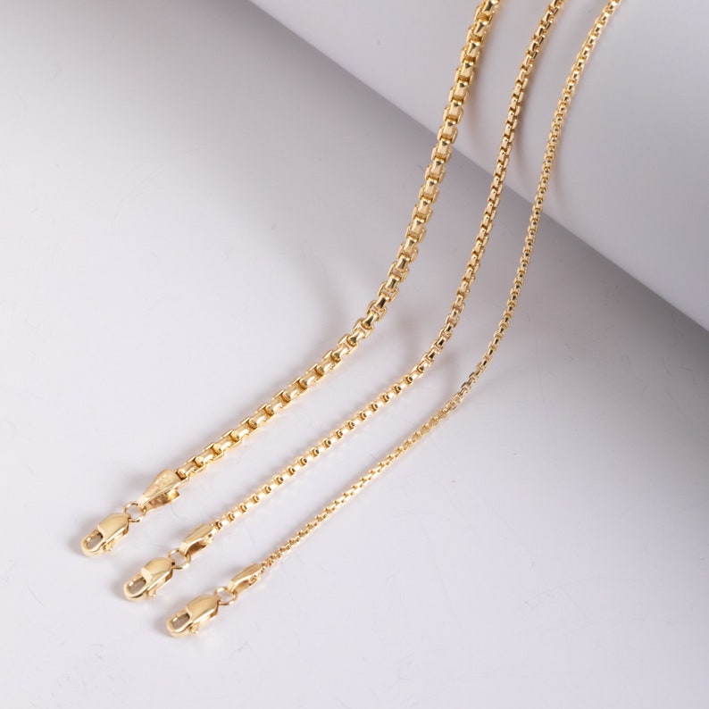 Round Box Bracelet in 14k Real Gold, Gold Heavy Round Box Chain, Solid Gold Woman Round Box Link Chain Bracelet, Anniversary Gift for Her image 1
