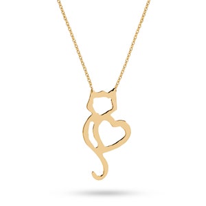 14k Solid Gold Cat Heart Pendant Necklace - Pet Lover Gift, Minimalist Cat Jewelry for Animal Lovers, Birthday & Christmas Gift