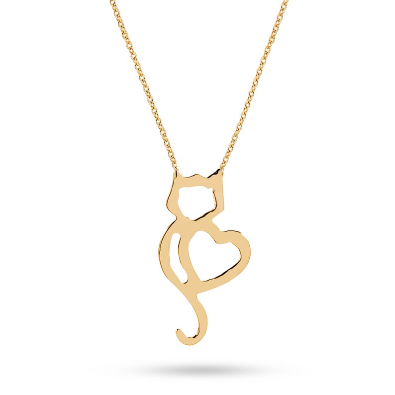 14k Gold Kitty Necklace Dainty Gold Kitty Pendant is a Great Etsy
