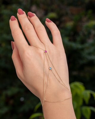 Bracciale Catena Mano Donna Placcato Oro 14K - Braccialetto Portafortuna Con Zirconia Cubica (Non Si Ossida)