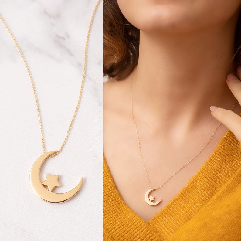 Real gold crescent moon necklace Clearance
