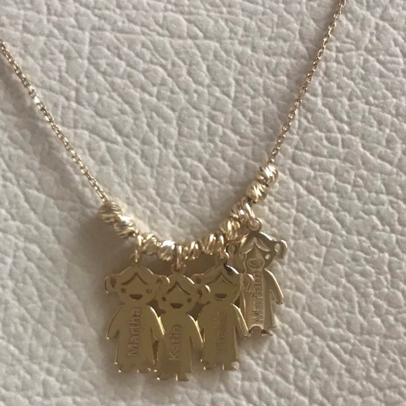 3 4 5 6 Kids 14k Solid Gold Charms Mother\u2019s Necklace Engraved Children Charms Boy Girl Gold Charm Necklace Personalized Family Charms.