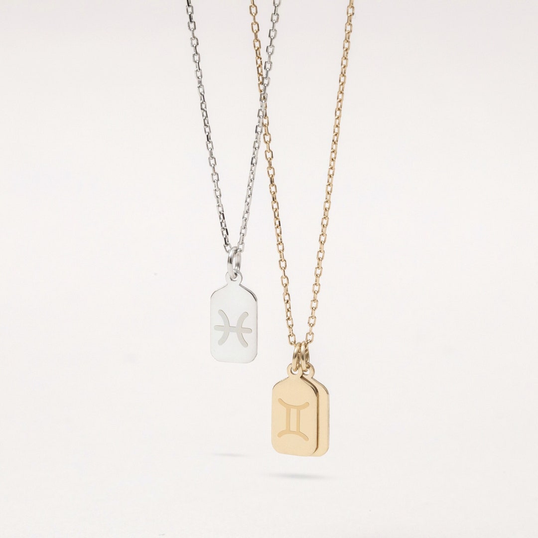 Zodiac Tiny Bar Tag Pendant Necklace 14k 18k SOLID Gold Tiny Solid Gold