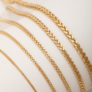 14K Gold Wheat Chain Necklace, Yellow Gold Wheat Chain, Women Chain Necklace Personalized Bar Add-on, Elegant Chain Necklace, Gift For Her