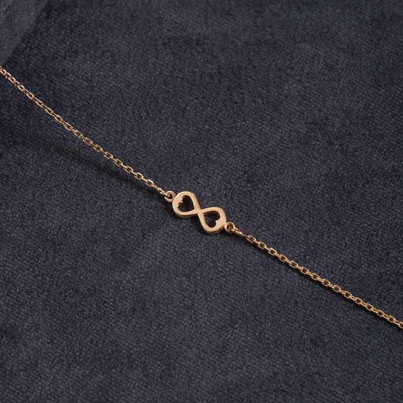 Gift For Mom Tiny 14k 18k Solid Gold Infinity Bracelet Endless Love Bracelet Gift For Her Dainty Heart Infinity Charm Gold Bracelet