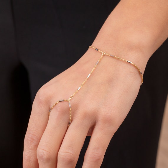 Buy 14k Solid Gold Adjustable Bracelet Square Slave Bracelet for Women Hand  Chain Slave Bracelet Gift for Her Minimalist Ring Chain Bracelet Online in  India - Etsy
