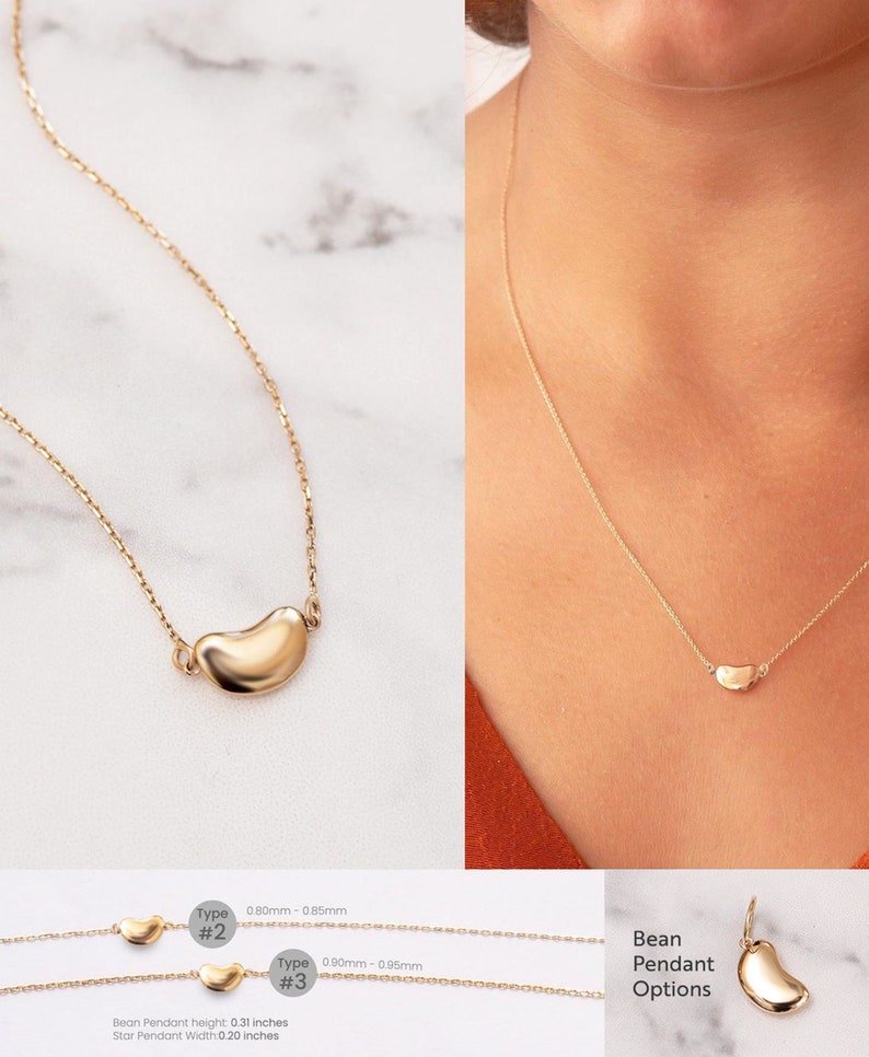 14k 18k Gold Little Bean Necklace Gold Bean Necklace in Etsy