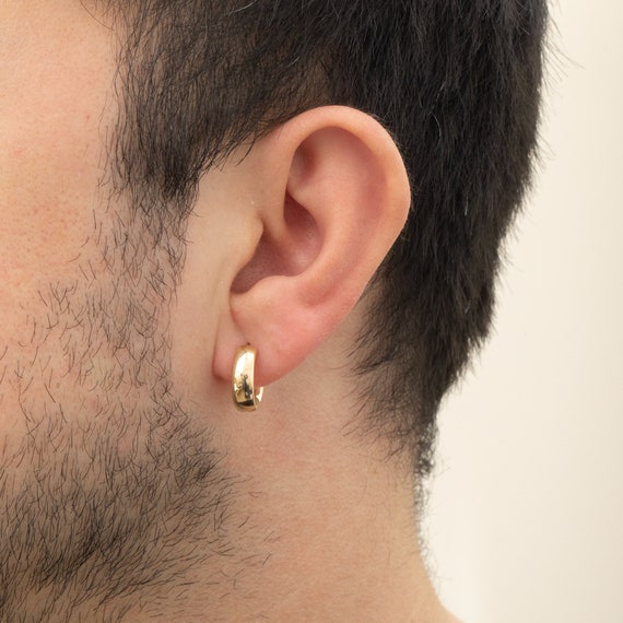 Orecchini A Cerchio Oro Giallo 14kt 585 - Modello HLK-62 Diamantato, Made In Italy, Confezione Regalo