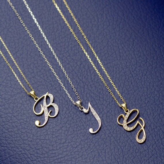 14k 18k Solid Gold Pave Diamond Initial 