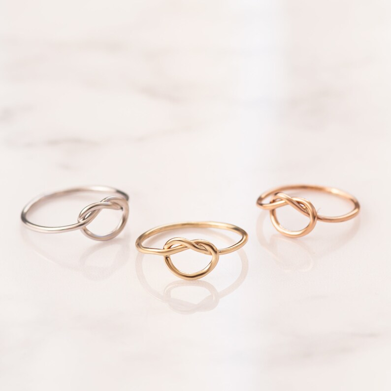 Rose White or Yellow Gold bridesmaids Ring Love Knot 14k Gold Stacking Ring 14k 18k Solid Gold Knot Ring Dainty Tie The Knot Ring