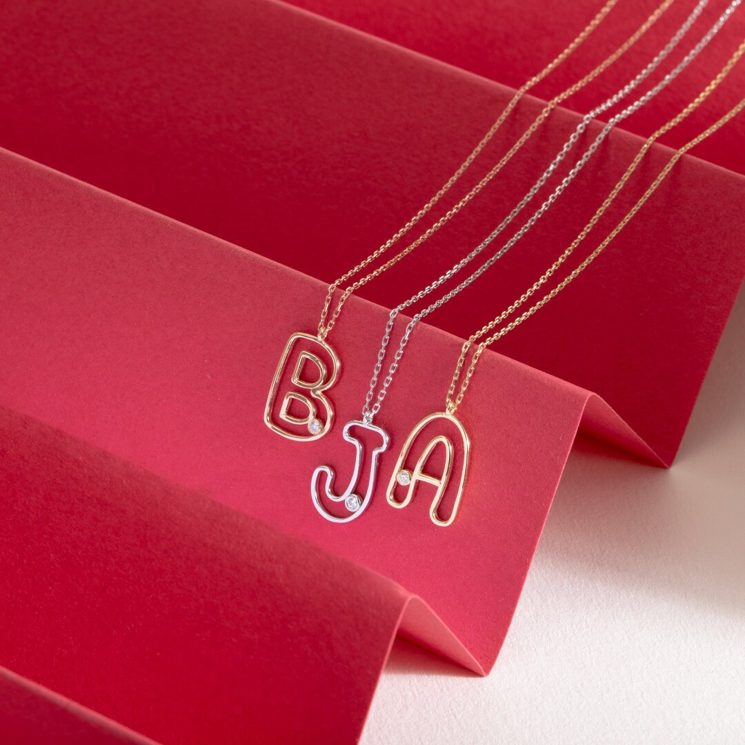 14K 18K Solid Gold Custom Initial Necklace, Letter Necklace