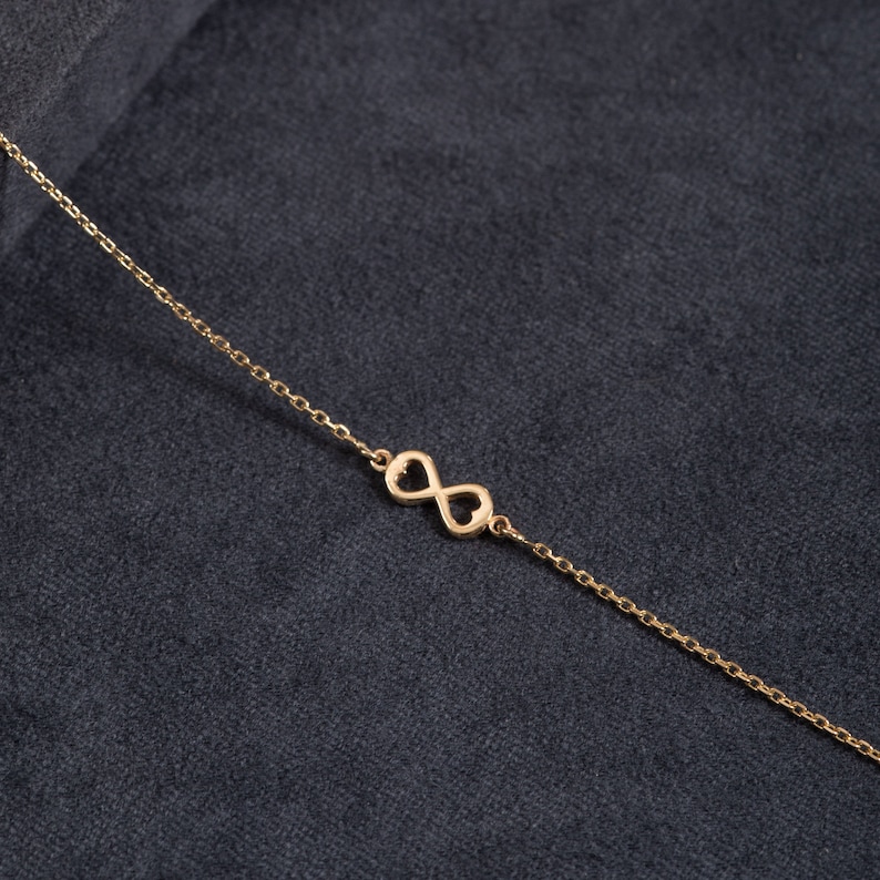 Gift For Mom Tiny 14k 18k Solid Gold Infinity Bracelet Endless Love Bracelet Gift For Her Dainty Heart Infinity Charm Gold Bracelet