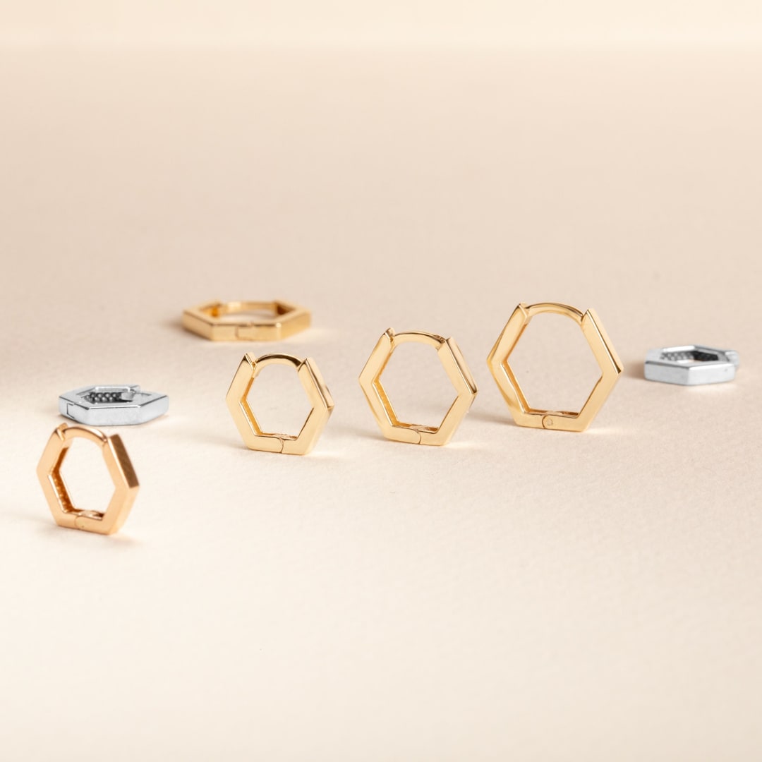 Rays of Hexagon 18k Gold Plated Huggie Earrings