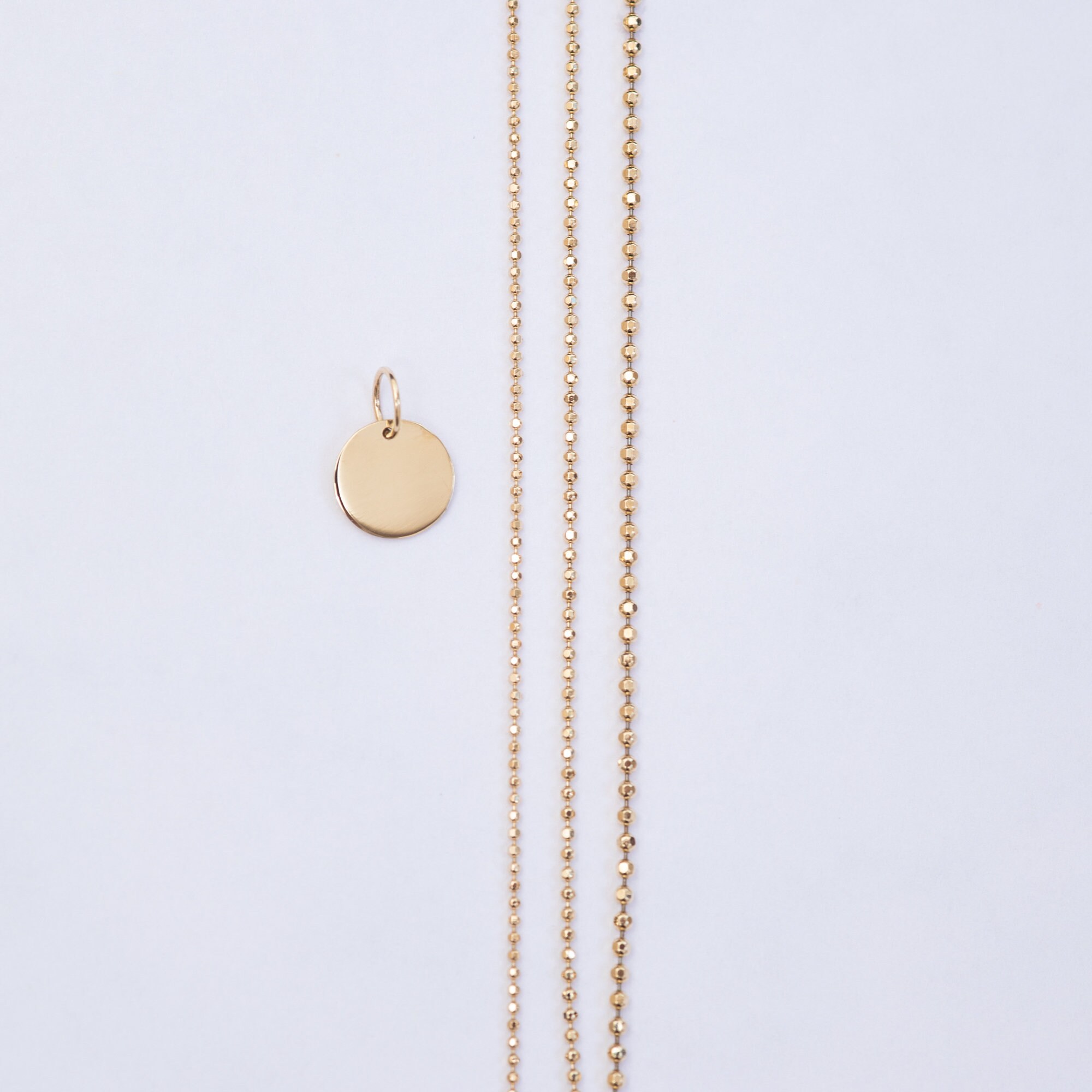 14k Real Gold Ball Chain Necklace, Dainty Minimalist Style Beaded Ball ...