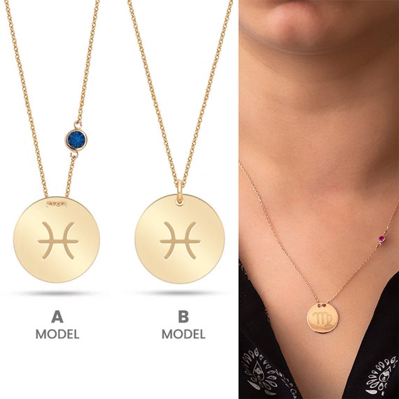 14K Gold Zodiac Pisces Necklace Dainty 
