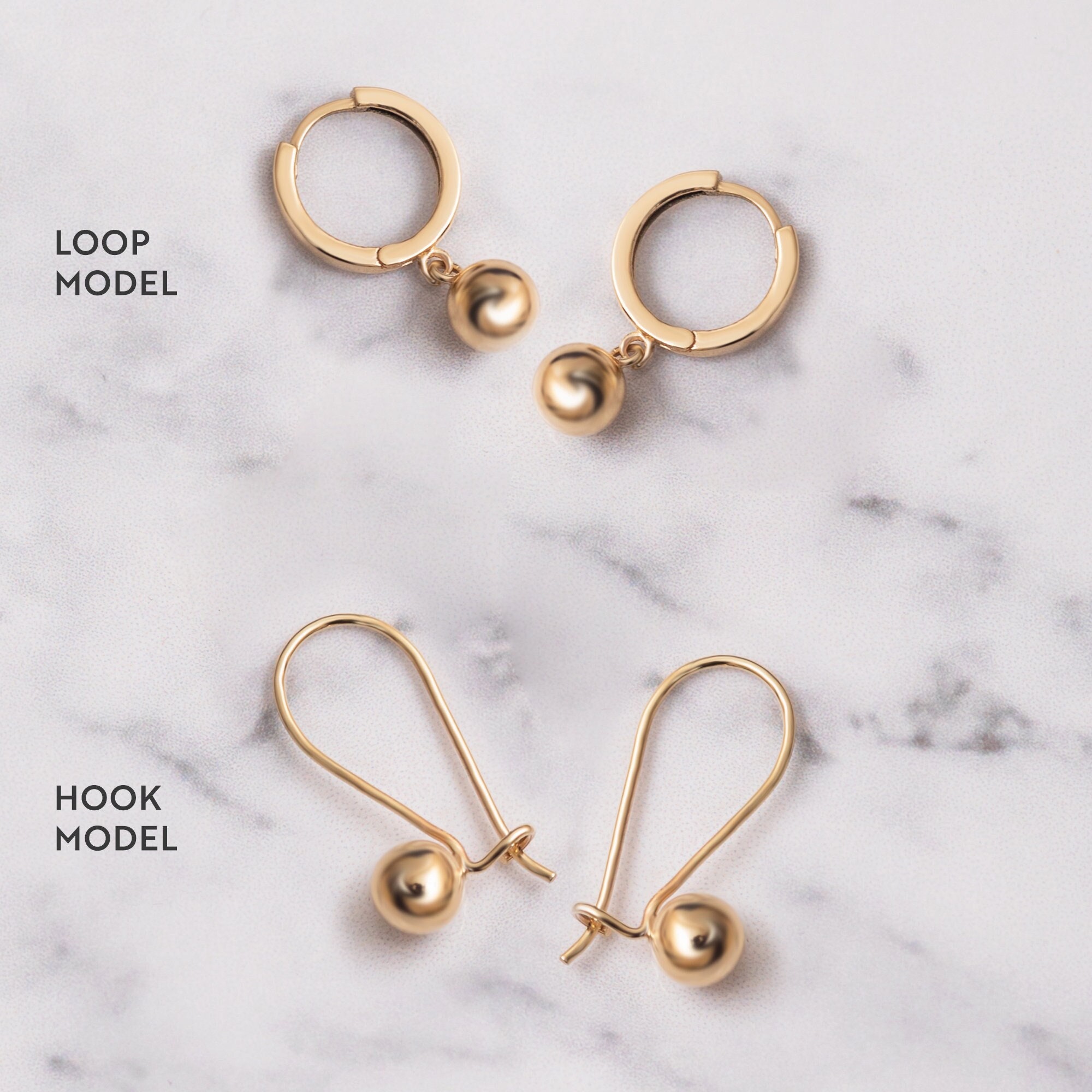 14K 18K 6mm ボールイヤリング、ハンギングボールイヤリング、ダングル 